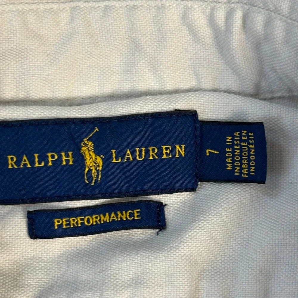 Ralph Lauren Performance Boys White Oxford Button Down Shirt Size 7 Long Sleeve